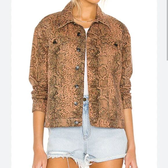 Free People Snake Trucker Jacket in Brown Size Small - Picture 7 of 8